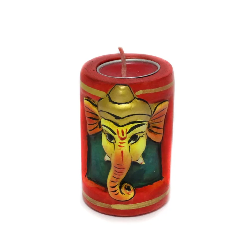 Artistic Ganesha T-Light Candle Stand – Wooden Red 2x2x3.5 Inches (Sold By 10 PCS)