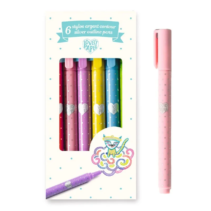 Djeco Lovely Paper - 6 Silver Outline Pens