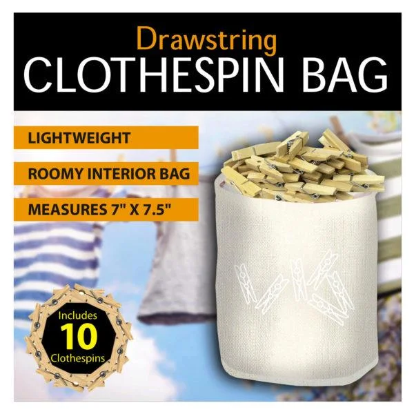 Drawstring Clothespin Bag with 10 Wooden Pins MOQ-6Pcs, 4.36$/Pc