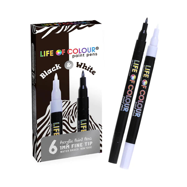 Life of Colour Black & White 1mm Acrylic Paint Pens