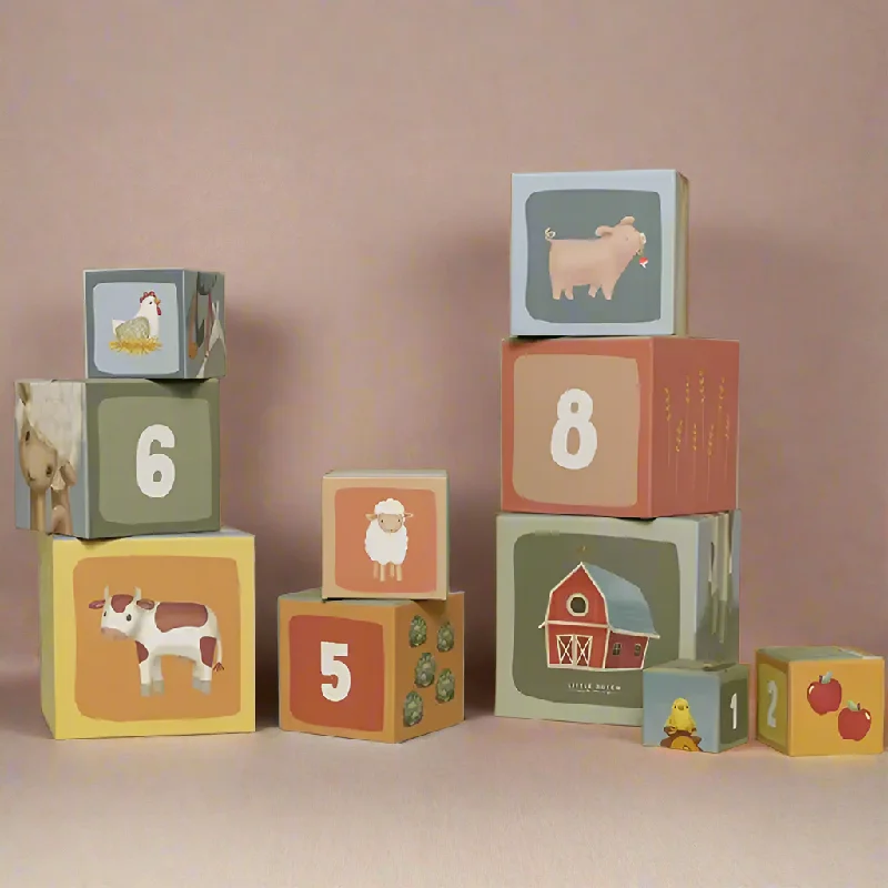 Building Cube Blocks Cardboard - Little Farm