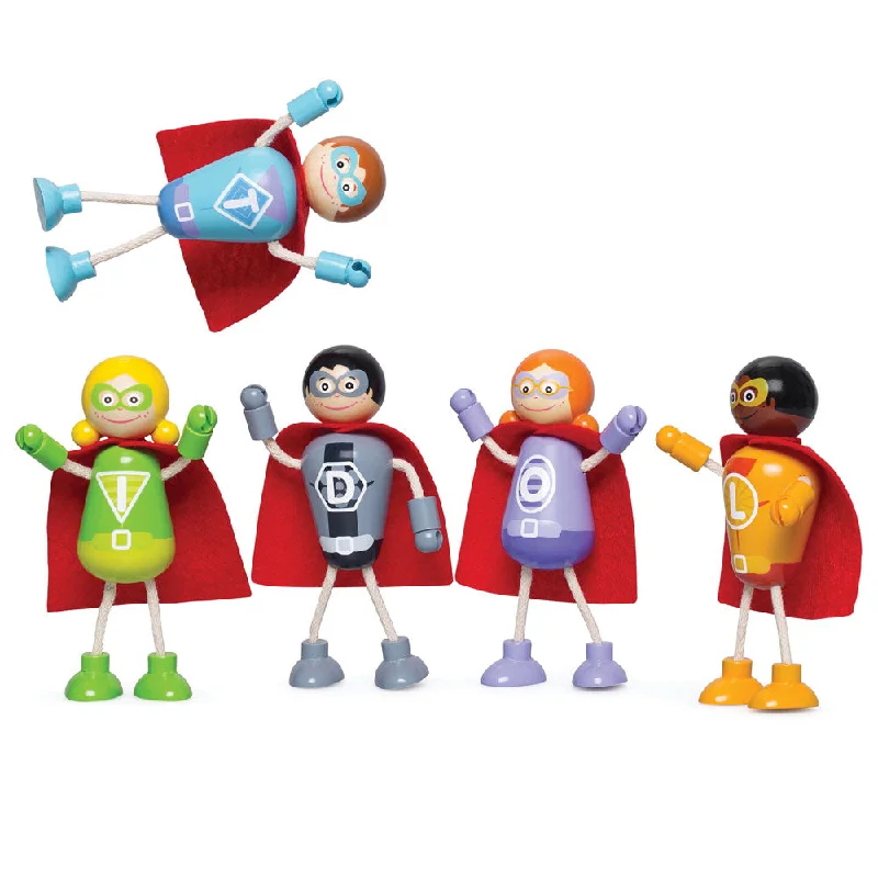 Tidlo 5 Wooden Superhero Figures - Figures Are 12cm Tall