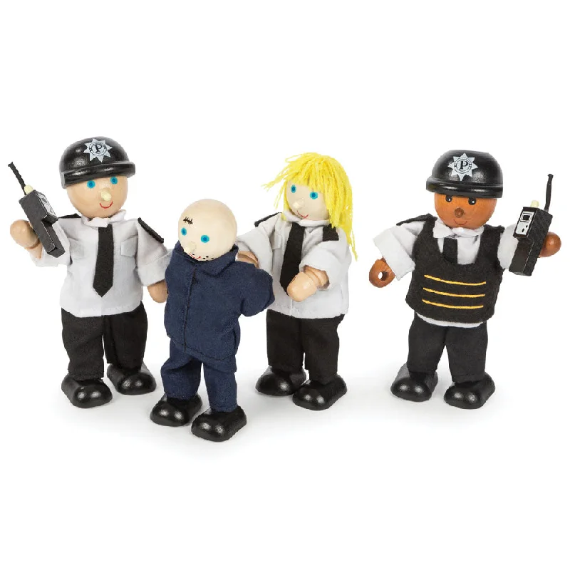 Tidlo Wooden Police Officers & Prisoner Set, Figures Are 12cm Tall