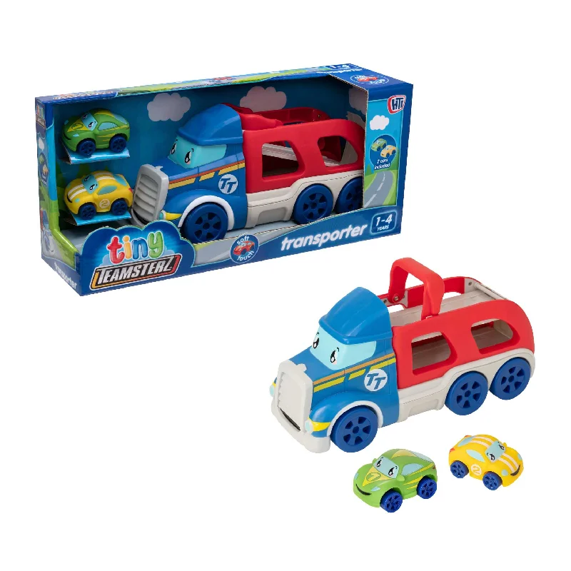 Tiny Teamsterz Car Transporter Playset | Includes 2 Soft Touch Cars