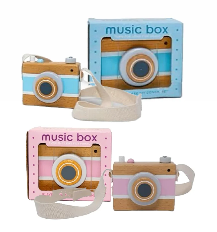 Vintage Camera Wooden Toy Music Box -