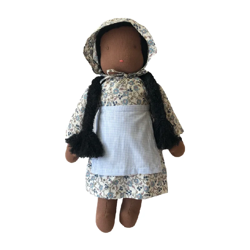 15" Waldorf Doll in Blue Liberty Floral Dress · Black