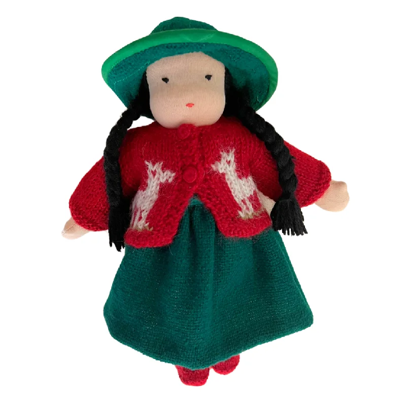 9" Waldorf Girl Doll in Red Alpaca Cardigan · Asian