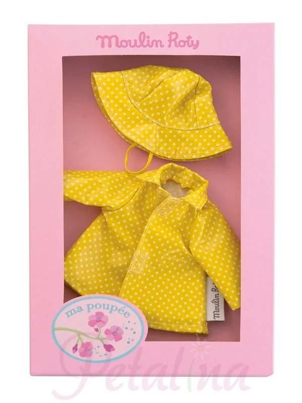 MOULIN ROTY - YELLOW RAINCOAT AND HAT DOLLS CLOTHING