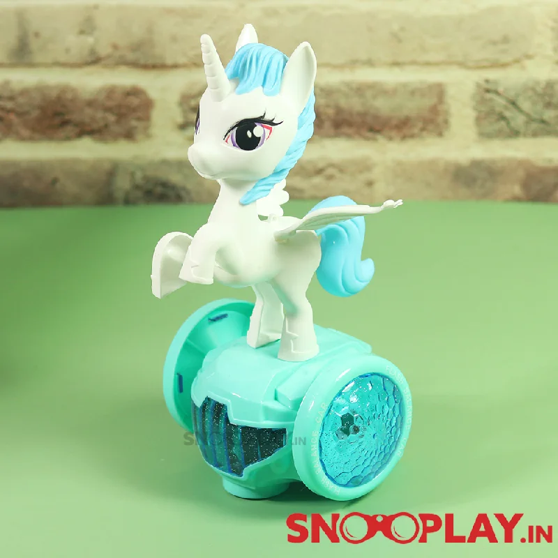 Musical Unicorn Toy on Balancing Wheels (Light & Sound) with Auto Turn Feature (assorted colors)