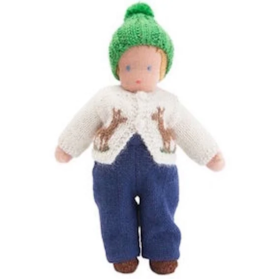 9" Waldorf Boy Doll in Cardigan · Blonde