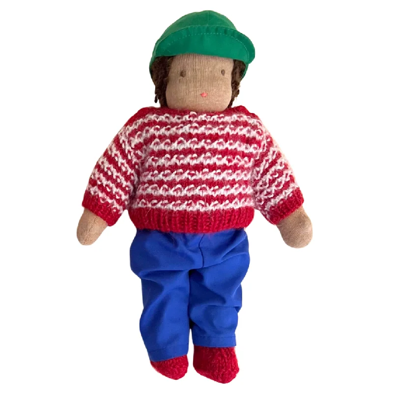 9" Waldorf Boy Doll in Red Striped Sweater  · Brown